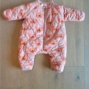 Mini Rodini Pink and Orange Cat Print Footie